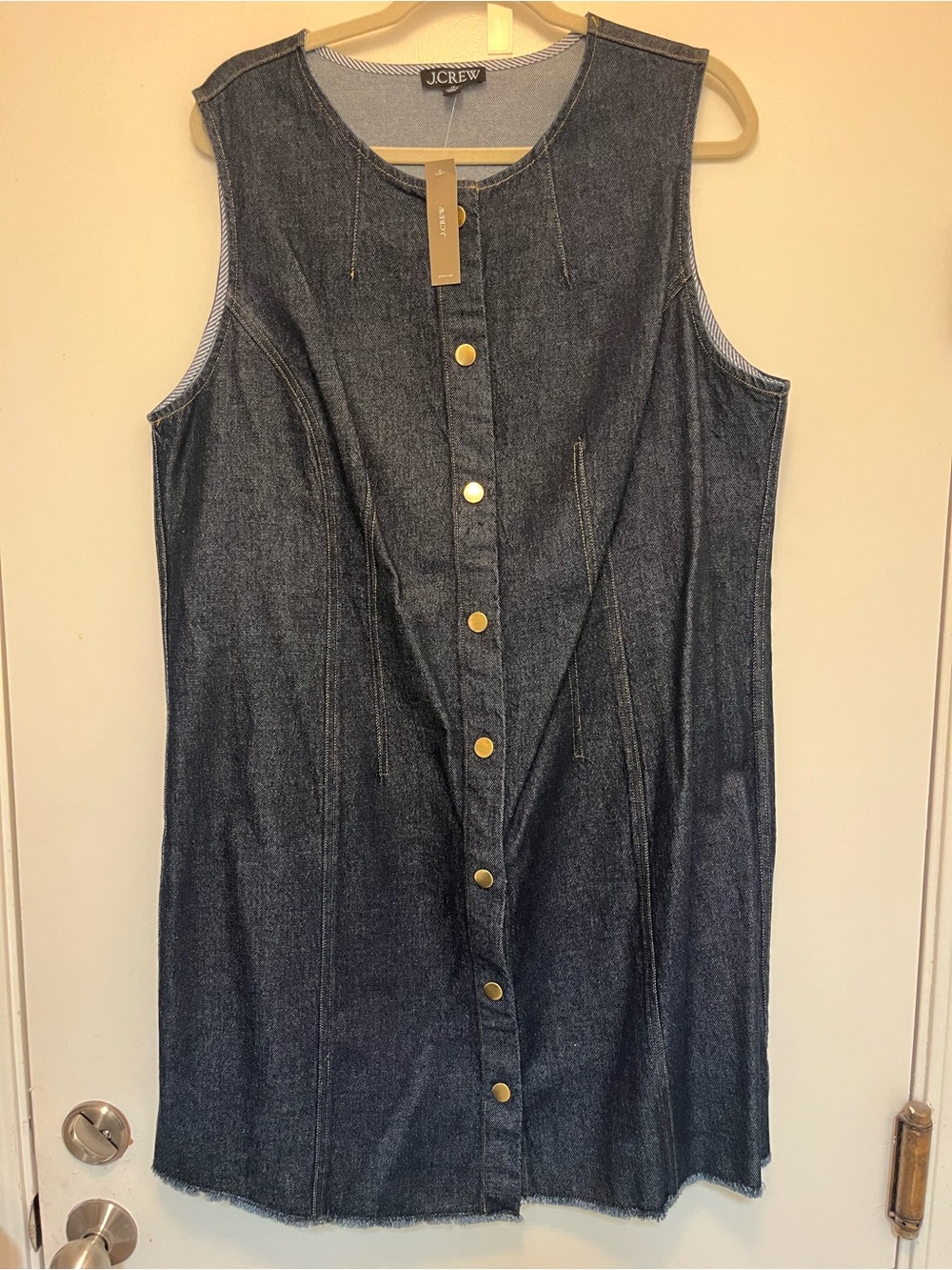 J. Crew Dark Denim Sleeveless Button-Front Dress - Picture 1 of 7